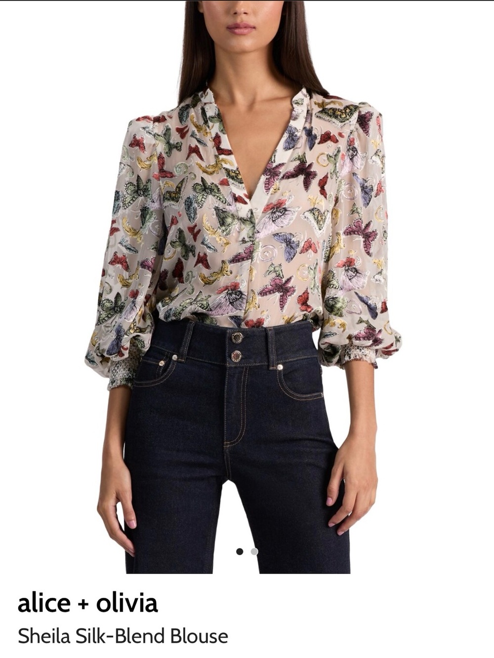 alice + olivia Multicolor Butterfly Print Silk-Blend Blouse